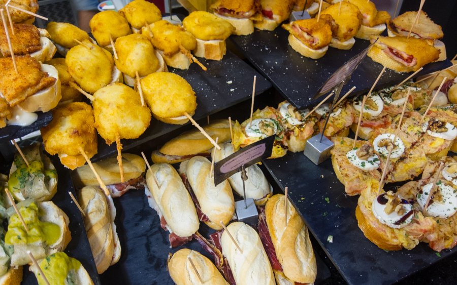 Pintxos from the Basque Country Pintxos on a tavern bar
